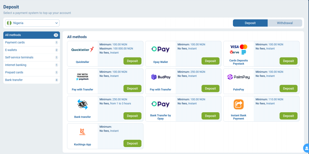 1xBet deposit Nigeria
