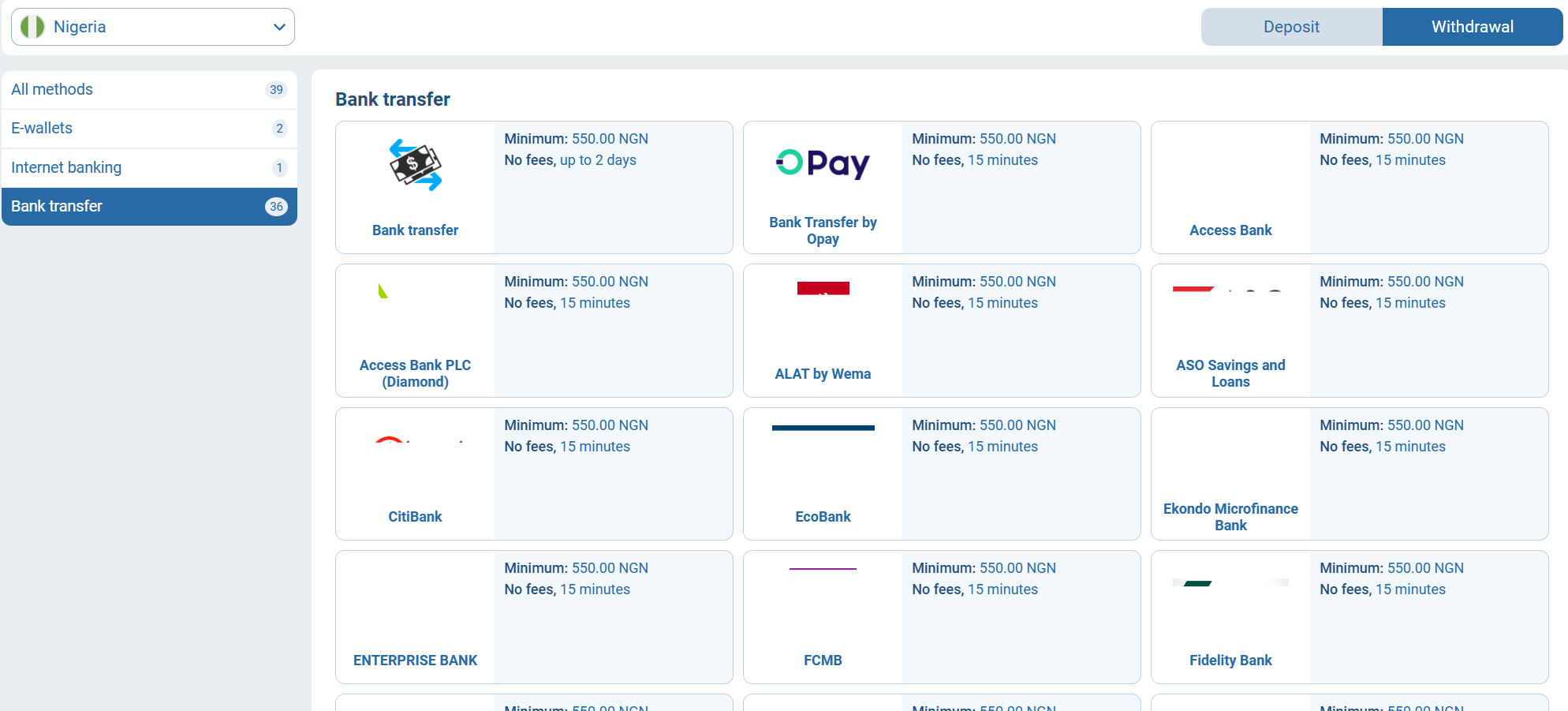 1xBet withdrawal methods Nigeria